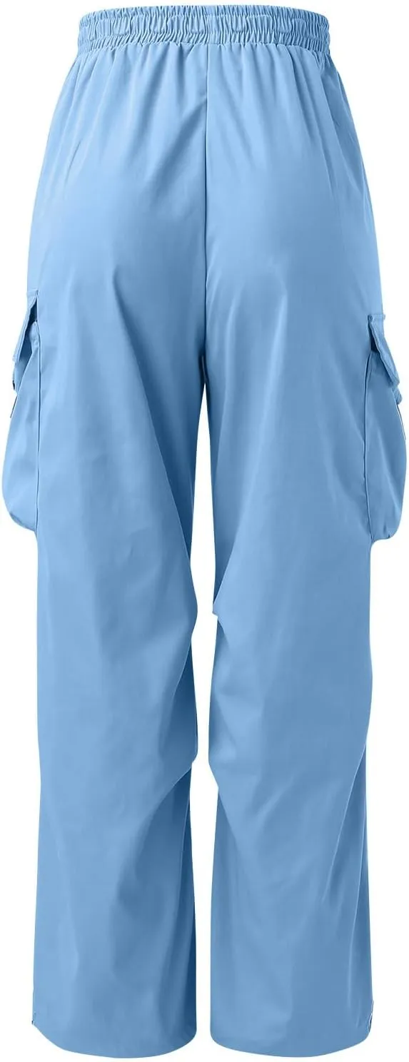 Men Cargo Pants Casual Wide Leg Elastic Waist Drawstring Pant Outdoor Pants Multi Pockets