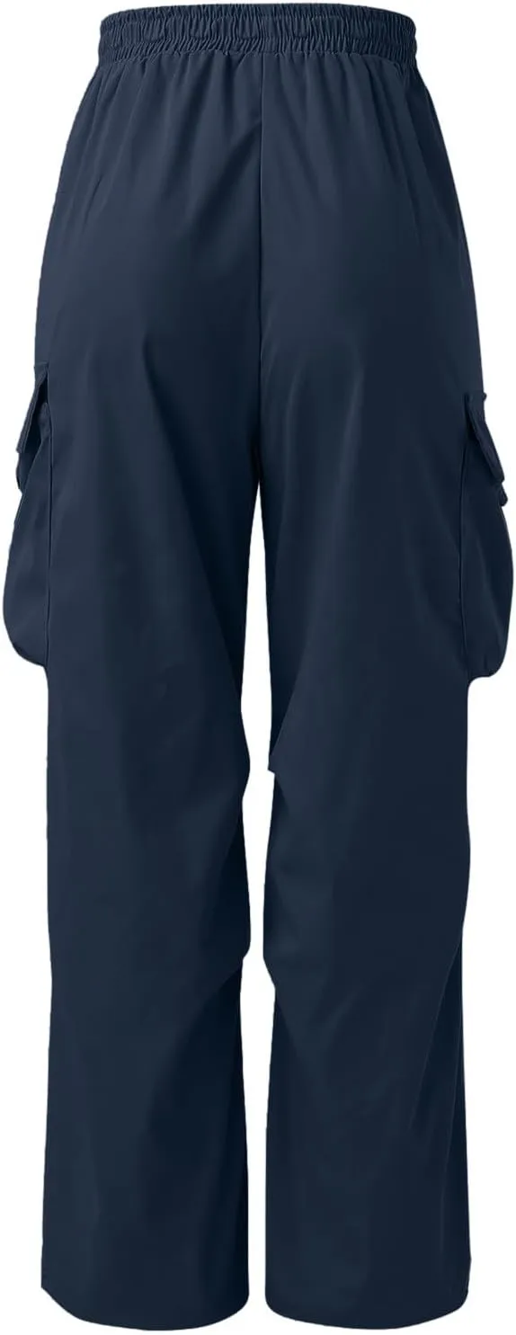 Men Cargo Pants Casual Wide Leg Elastic Waist Drawstring Pant Outdoor Pants Multi Pockets