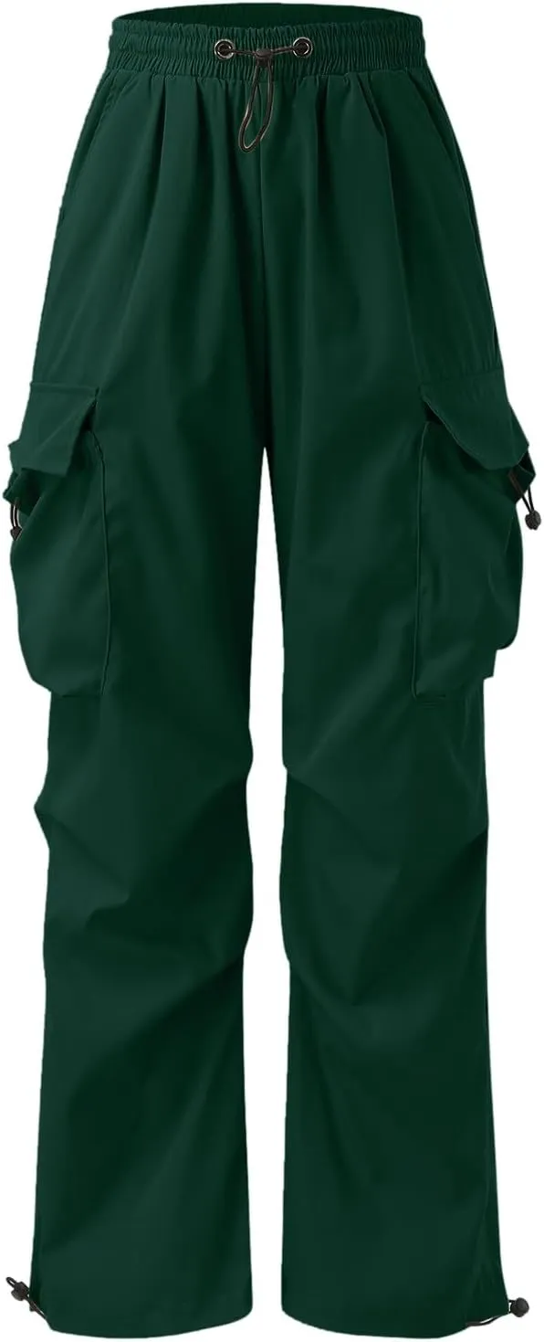 Men Cargo Pants Casual Wide Leg Elastic Waist Drawstring Pant Outdoor Pants Multi Pockets
