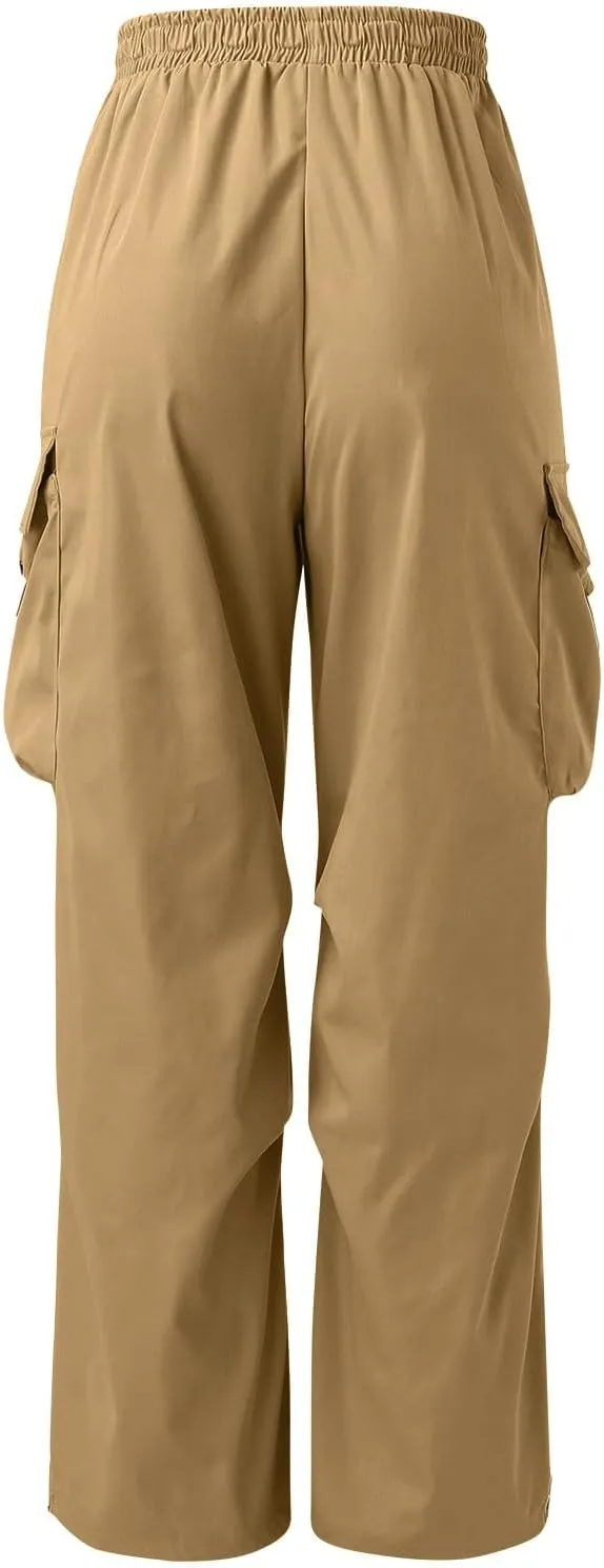 Men Cargo Pants Casual Wide Leg Elastic Waist Drawstring Pant Outdoor Pants Multi Pockets
