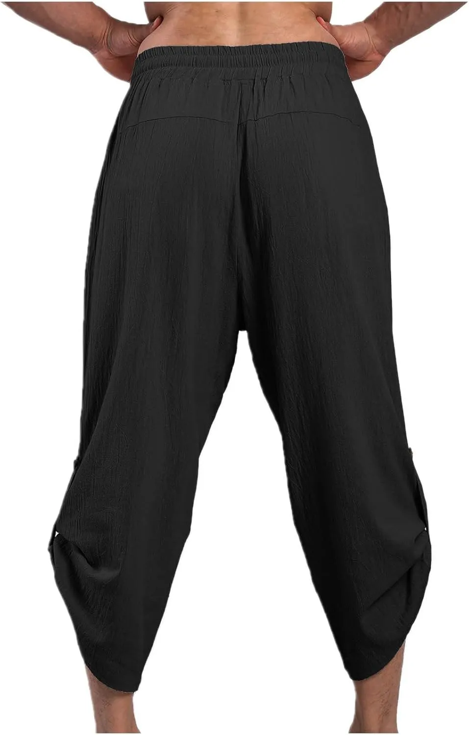 Mens Cotton Linen Drawstring Elastic Waist Casual Jogger Yoga Pants Slim Fit Lounge Cropped Pants Workout Pants