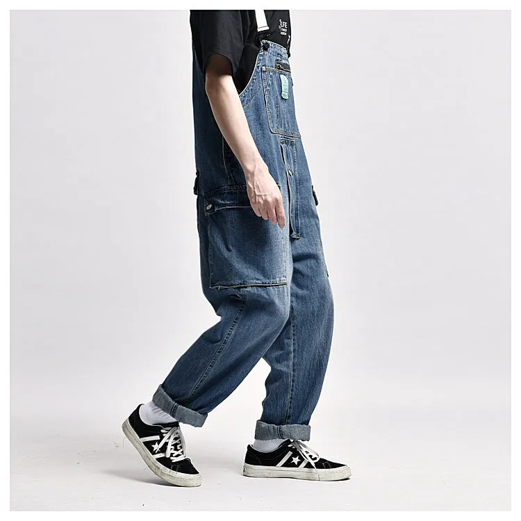 Men's Denim Multi-pocket Jumpsuits Baggy Overalls Loose dungarees