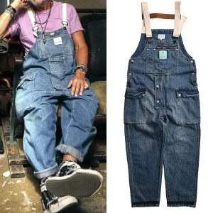 Men's Denim Multi-pocket Jumpsuits Baggy Overalls Loose dungarees