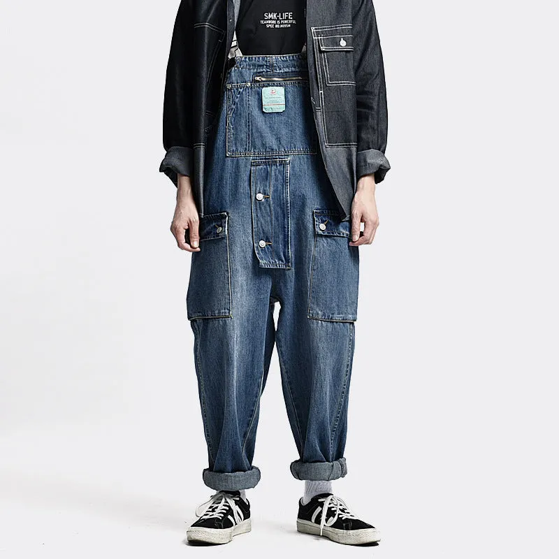 Men's Denim Multi-pocket Jumpsuits Baggy Overalls Loose dungarees
