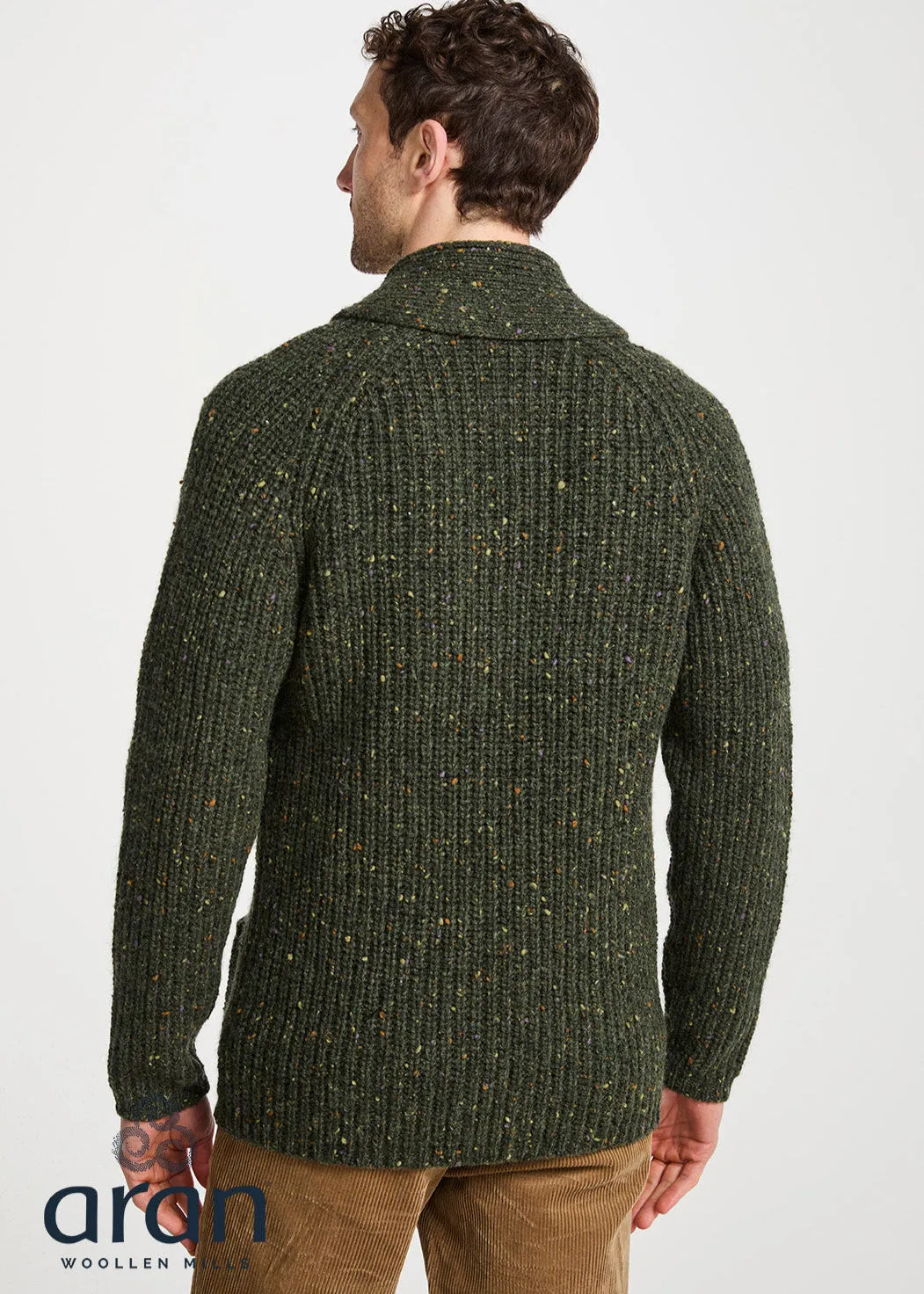 Men's Fisherman Rib Shawl Cardigan | Green