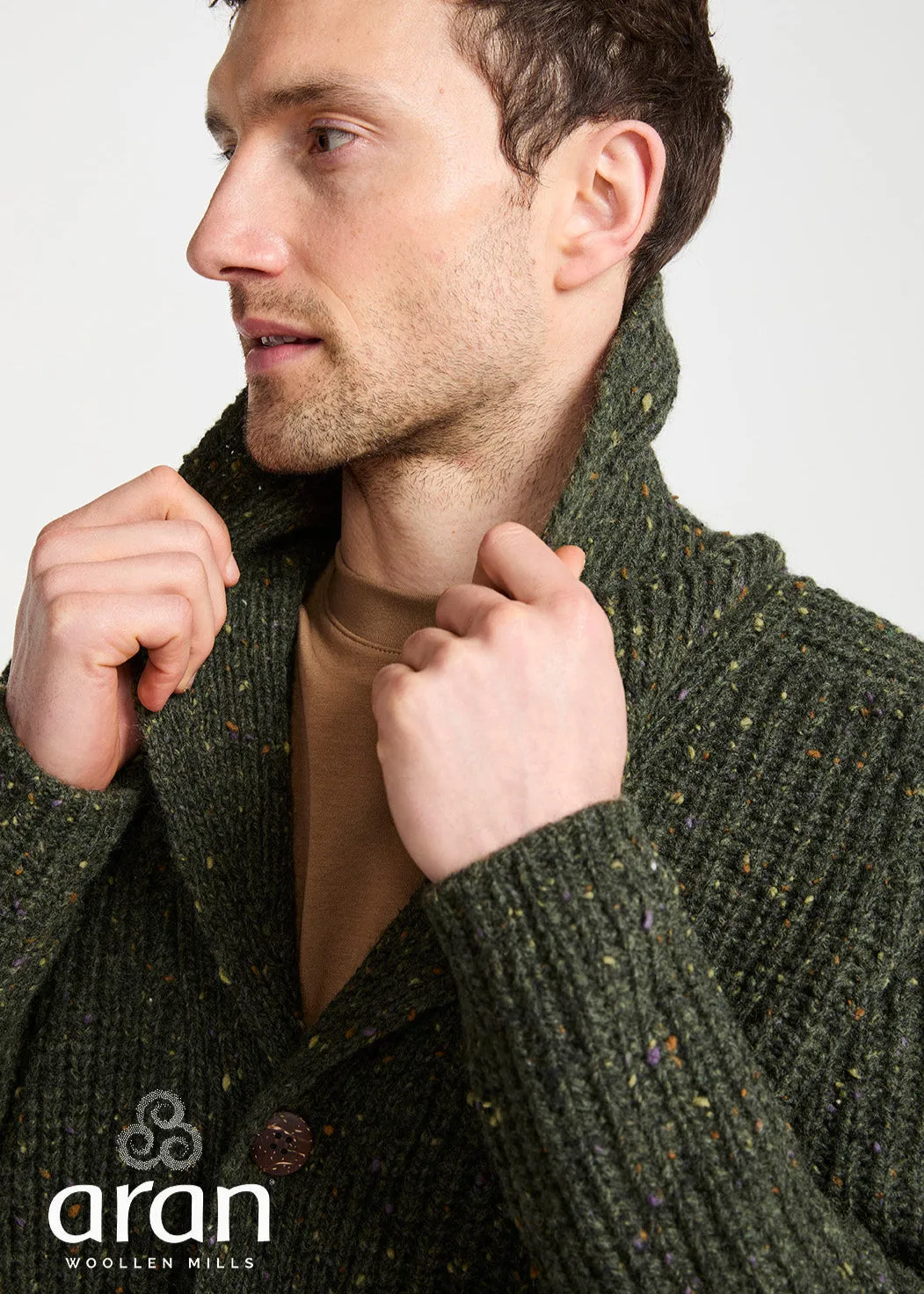 Men's Fisherman Rib Shawl Cardigan | Green