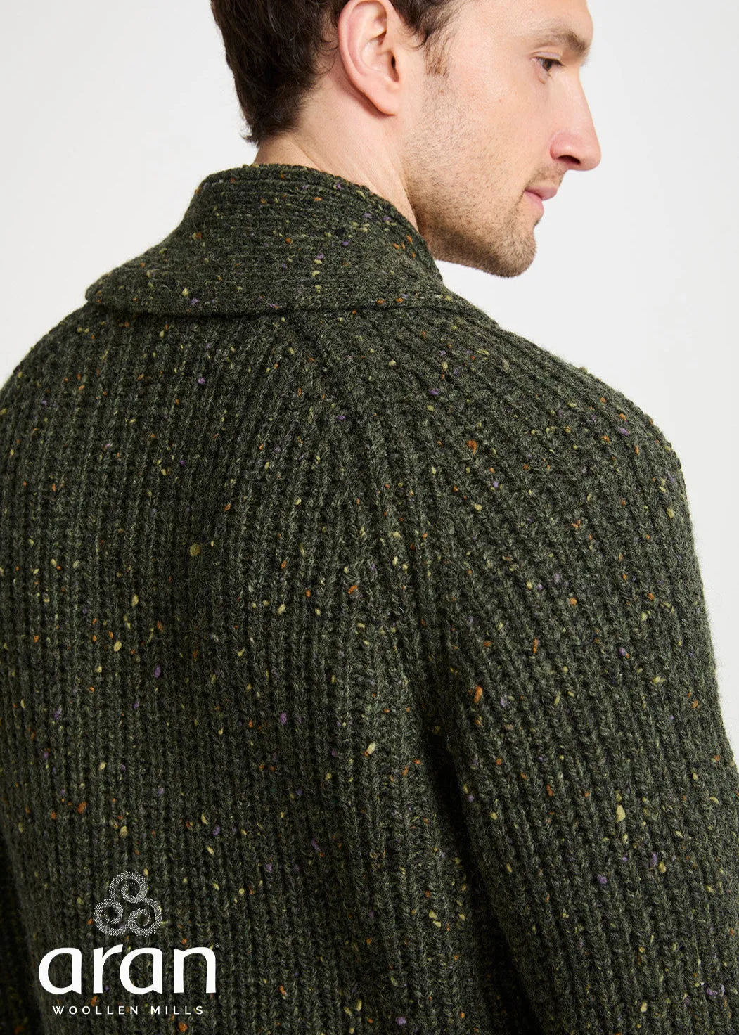 Men's Fisherman Rib Shawl Cardigan | Green