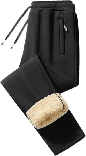 Men's Fleece Cargo Sweatpants Drawstring Baggy Wide Straight Leg Relaxed Fit Overalls Outdoor Yoga Trousers