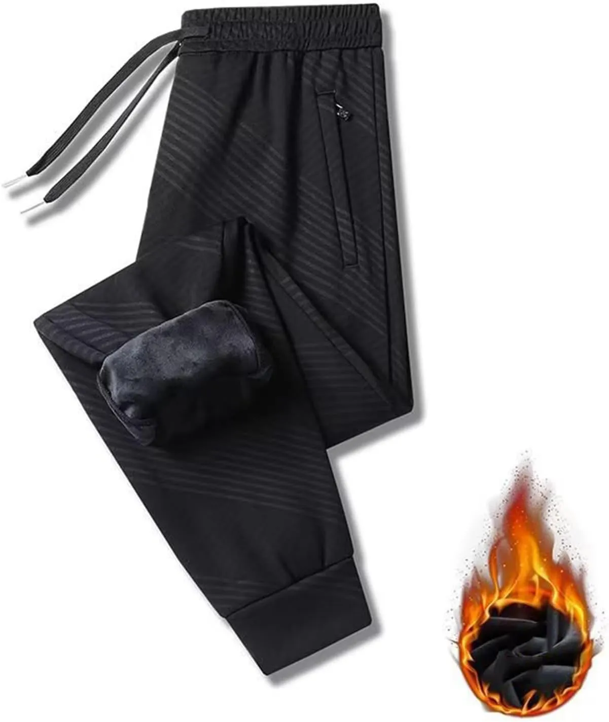 Men's Fleece Cargo Sweatpants Drawstring Baggy Wide Straight Leg Relaxed Fit Overalls Outdoor Yoga Trousers