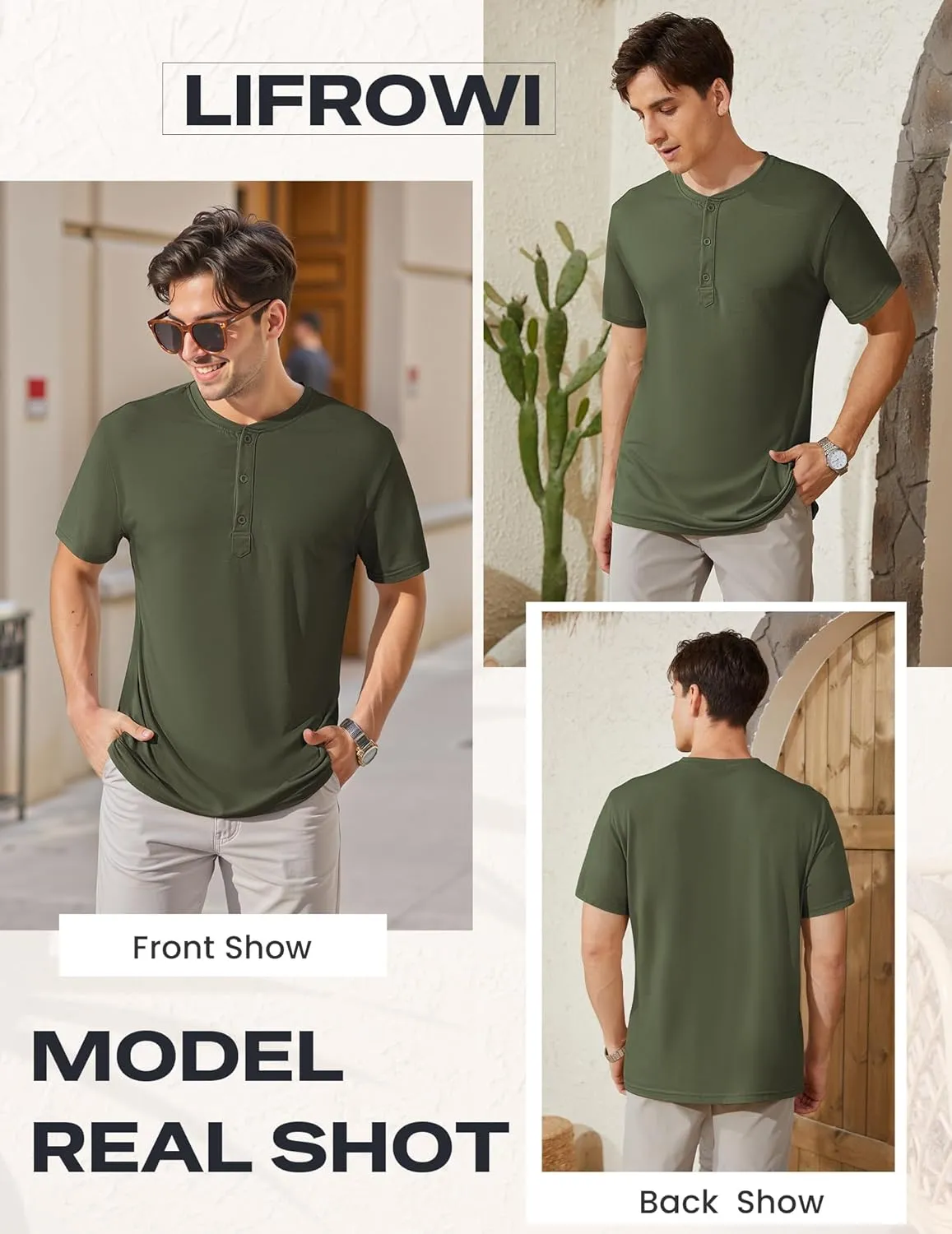 Men's Henley Short Sleeve Shirts Casual T-Shirts Button Top Summer Soild Basic Tee