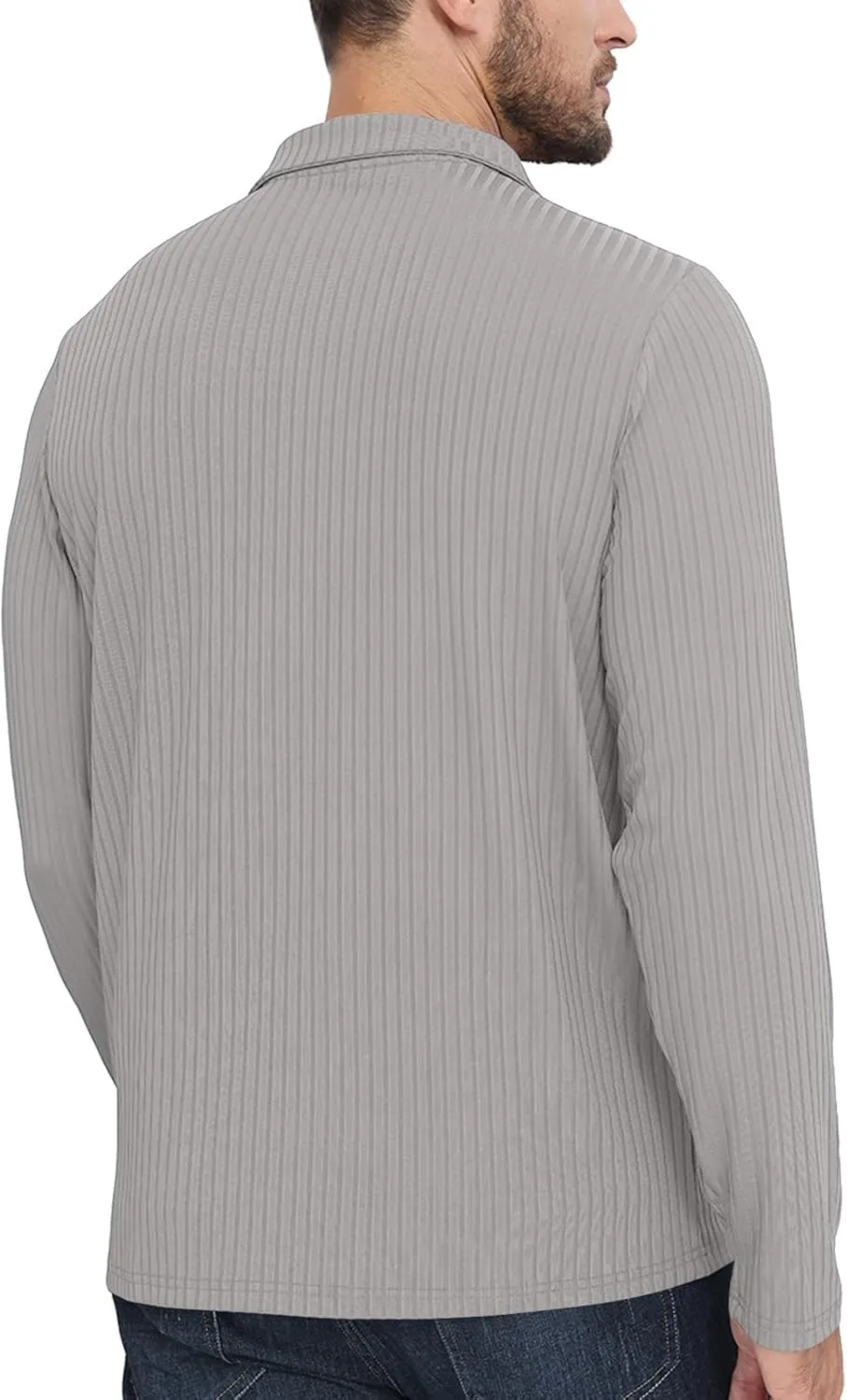 Men's Knit Polo Shirts Casual V Neck T-Shirts Stylish Golf Polo Shirts Ribbed Soft Tee