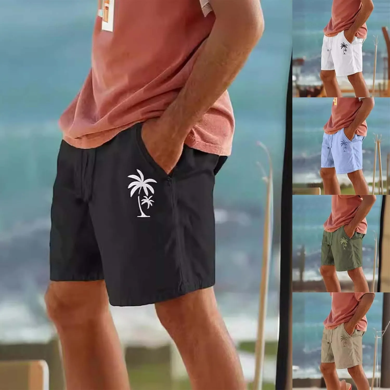 Mens Simple Graphic Lightweight Combat Loose Pants 2024 Summer Casual Shorts Quick Drying Breathable Beach Vacation Bermuda
