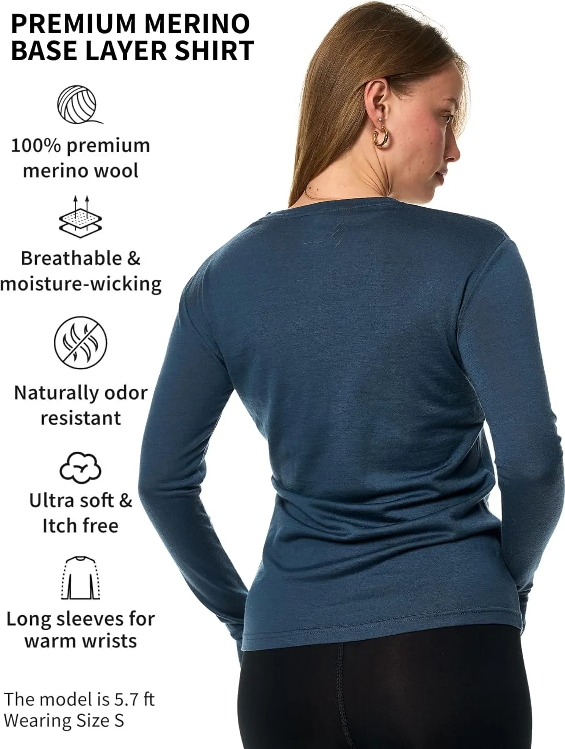 Merino Wool Base Layer Women - 100% Merino Wool Shirt Women Thermal Underwear Long Sleeve T-Shirt for Hiking