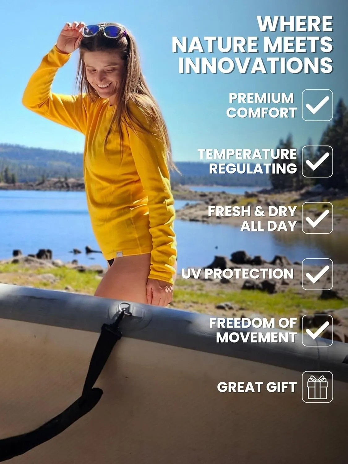 Merino Wool Base Layer Women - 100% Merino Wool Shirt Women Thermal Underwear Long Sleeve T-Shirt for Hiking