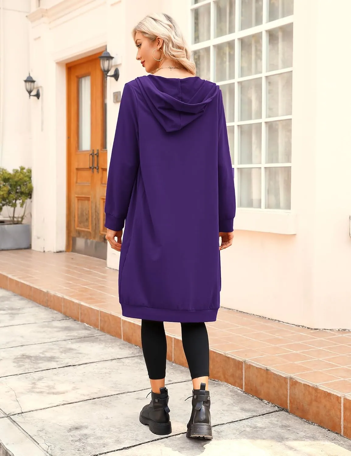 MISSKY Women's Casual Long Hoodies with Pockets Tunic Sweatshirt Outerwear Jacket