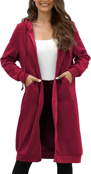 MISSKY Women's Casual Long Hoodies with Pockets Tunic Sweatshirt Outerwear Jacket