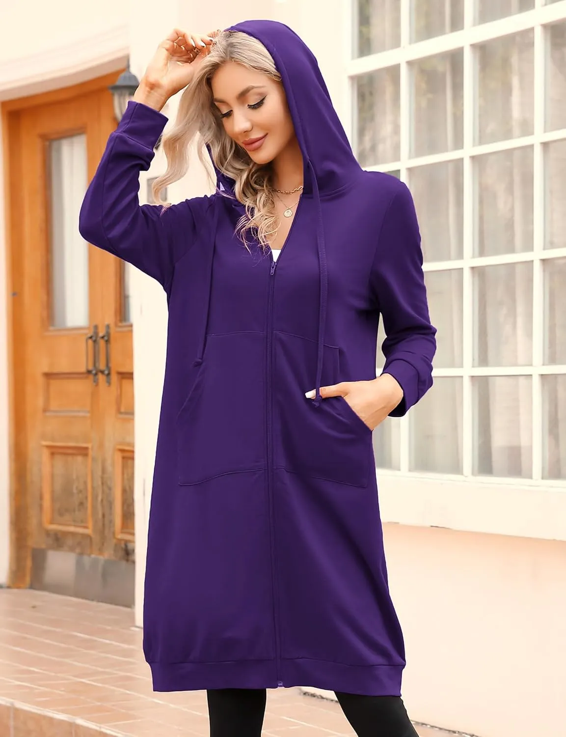 MISSKY Women's Casual Long Hoodies with Pockets Tunic Sweatshirt Outerwear Jacket
