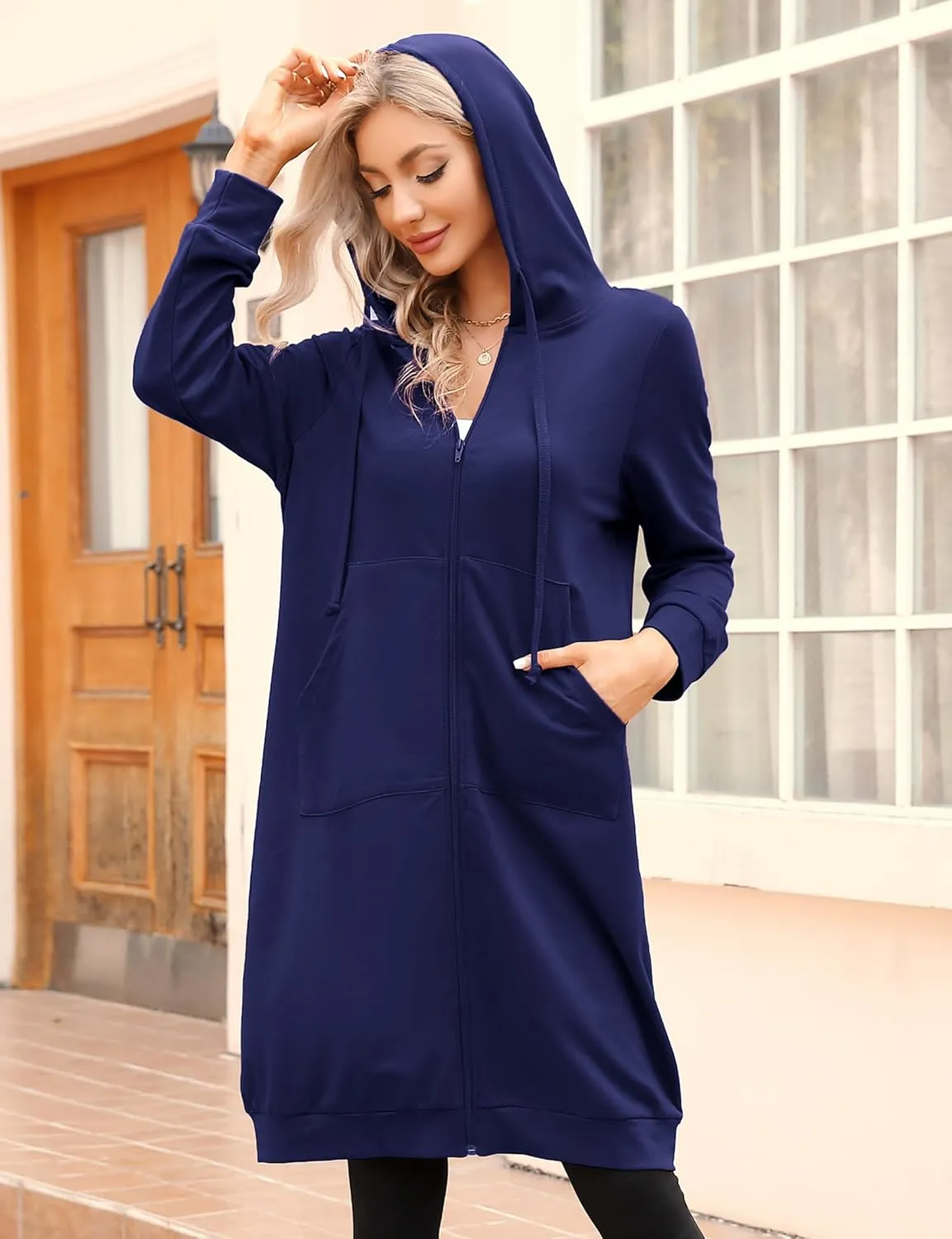 MISSKY Women's Casual Long Hoodies with Pockets Tunic Sweatshirt Outerwear Jacket