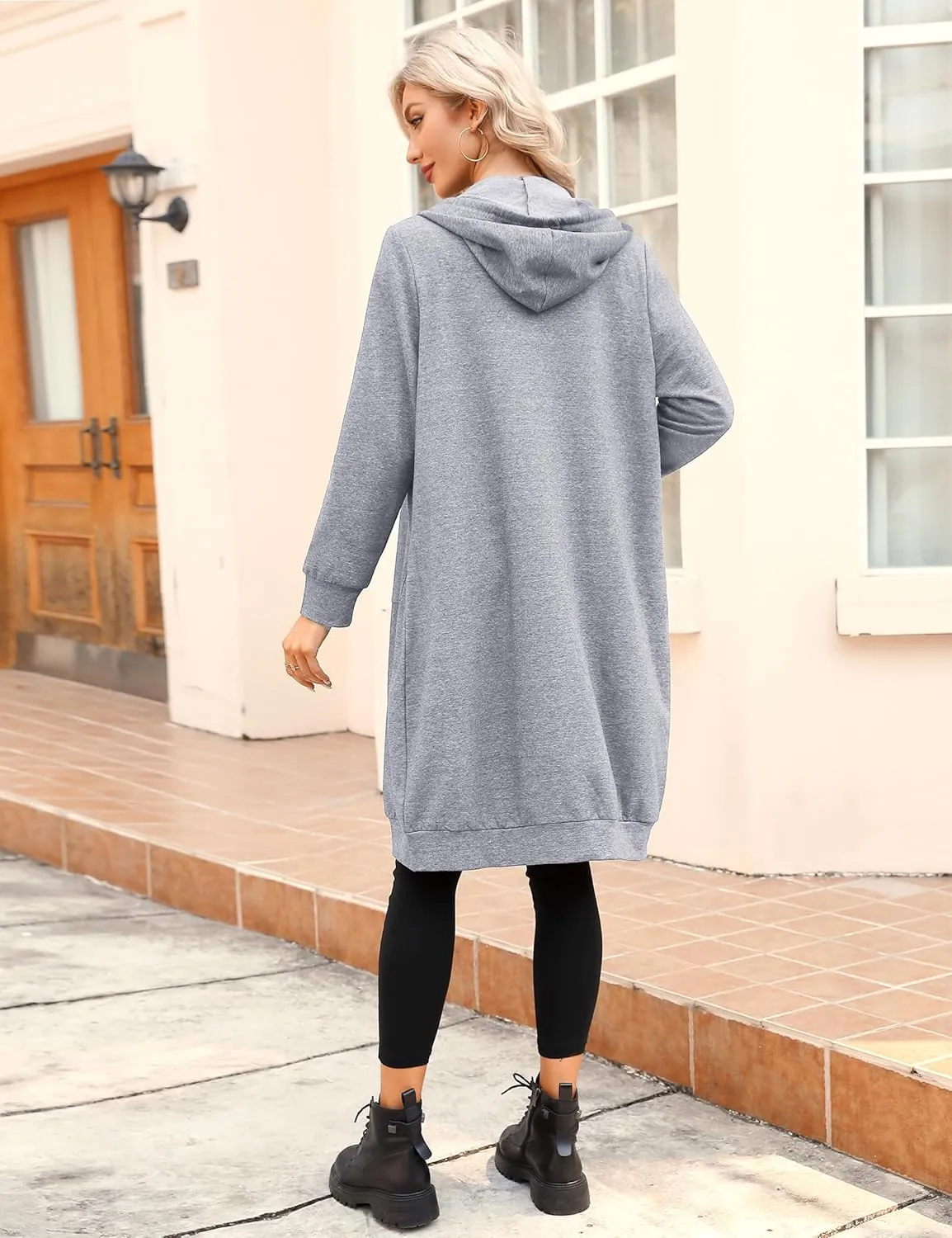 MISSKY Women's Casual Long Hoodies with Pockets Tunic Sweatshirt Outerwear Jacket
