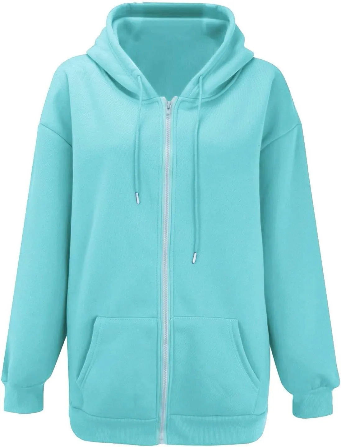 Miyaomn Trendy Zip Up Hoodies for Women Long Sleeve Oversized Sweatshirts Y2K Fall Outfits Casual Fashion Jacket with Pockets