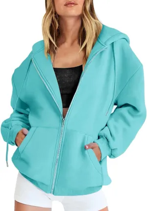 Miyaomn Trendy Zip Up Hoodies for Women Long Sleeve Oversized Sweatshirts Y2K Fall Outfits Casual Fashion Jacket with Pockets