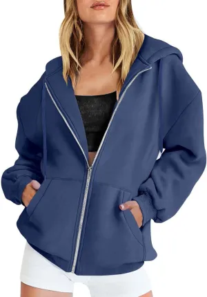 Miyaomn Trendy Zip Up Hoodies for Women Long Sleeve Oversized Sweatshirts Y2K Fall Outfits Casual Fashion Jacket with Pockets