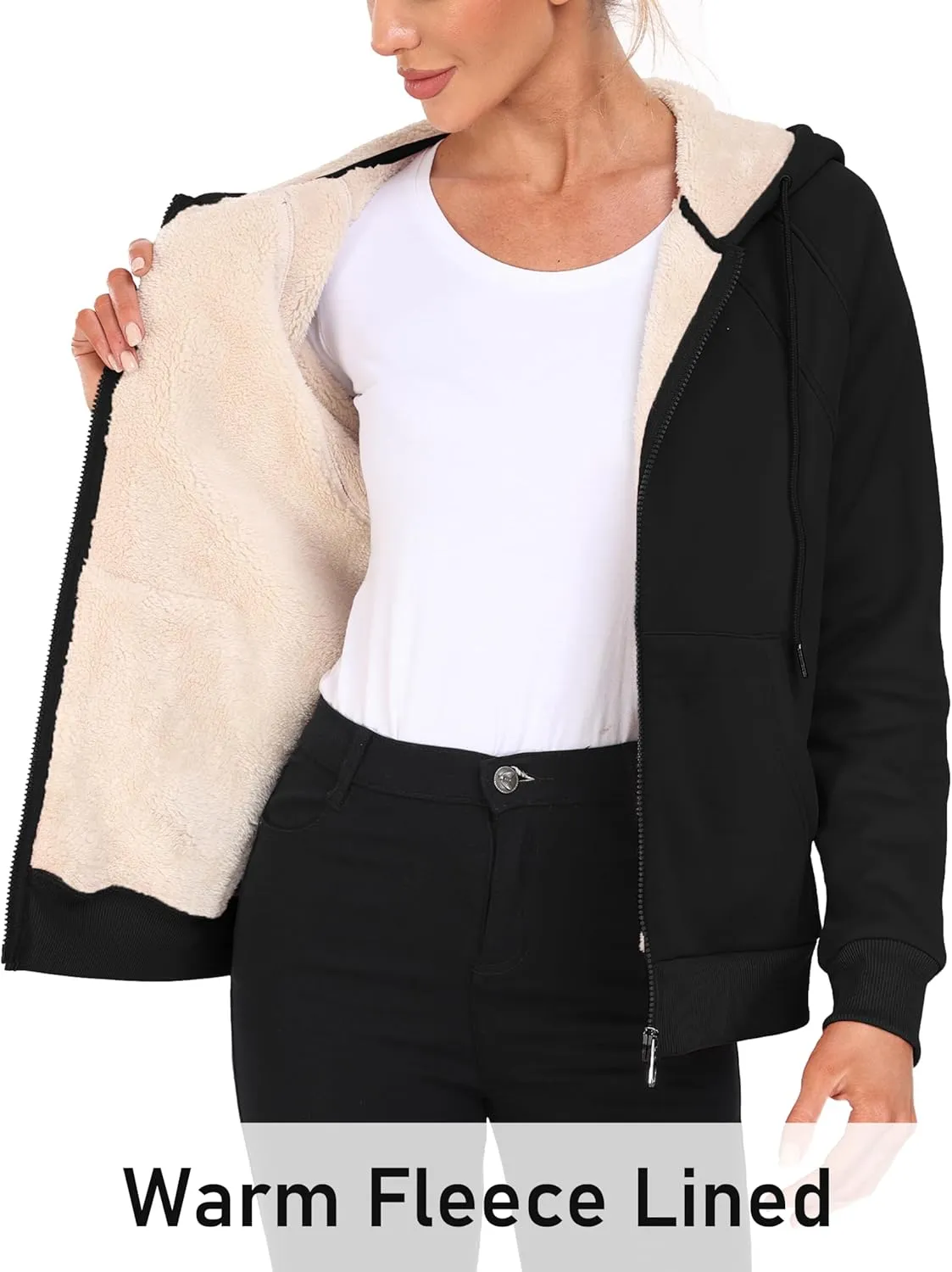 MoFiz Women's Fleece Zip Up Hoodie Warm and Cozy Sherpa Lined Sweatshirt Winter Hoodie Jackets for Women with Pockets