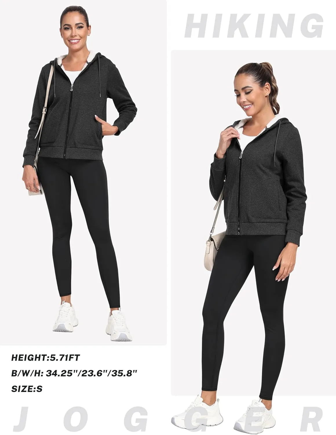 MoFiz Women's Fleece Zip Up Hoodie Warm and Cozy Sherpa Lined Sweatshirt Winter Hoodie Jackets for Women with Pockets