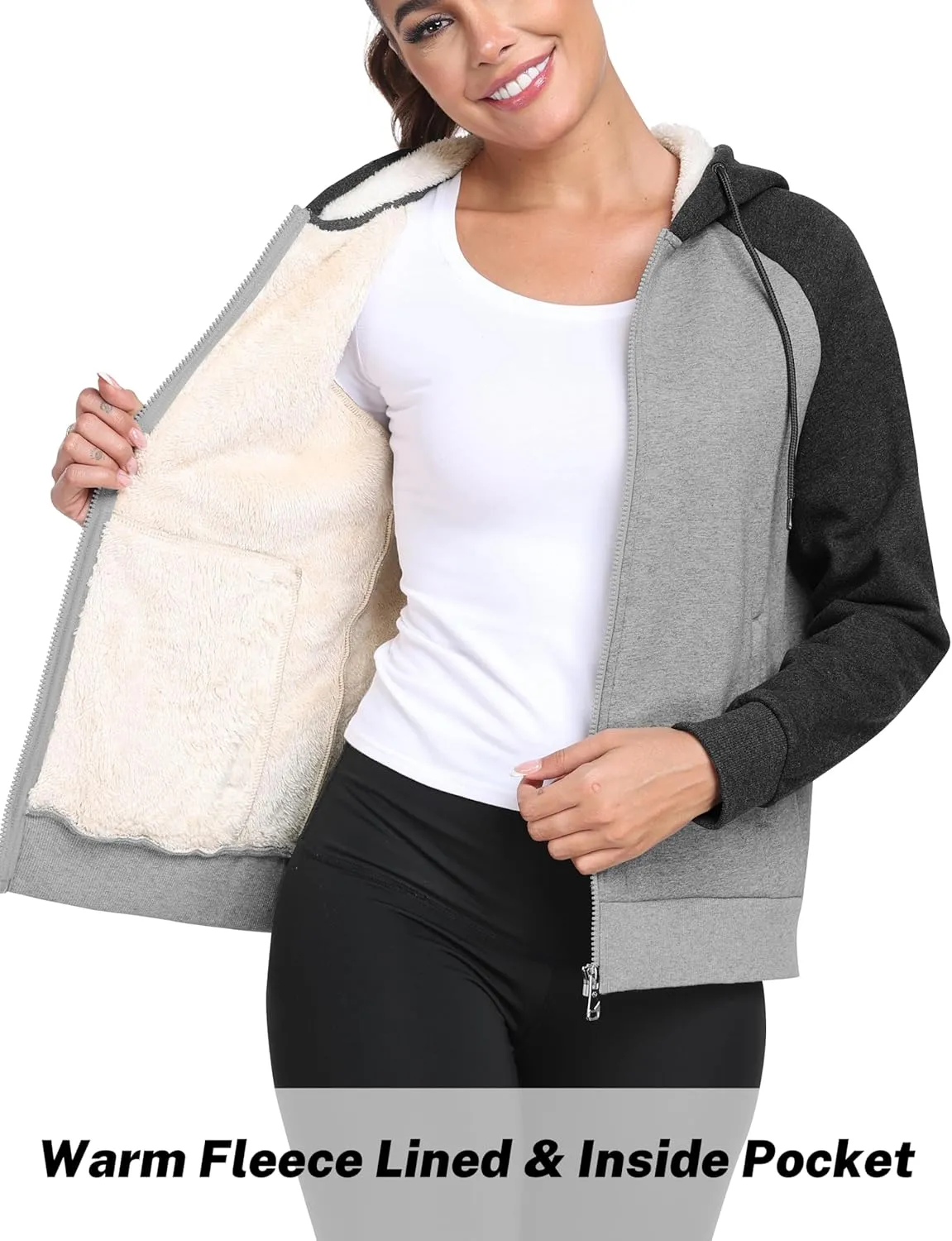 MoFiz Women's Fleece Zip Up Hoodie Warm and Cozy Sherpa Lined Sweatshirt Winter Hoodie Jackets for Women with Pockets