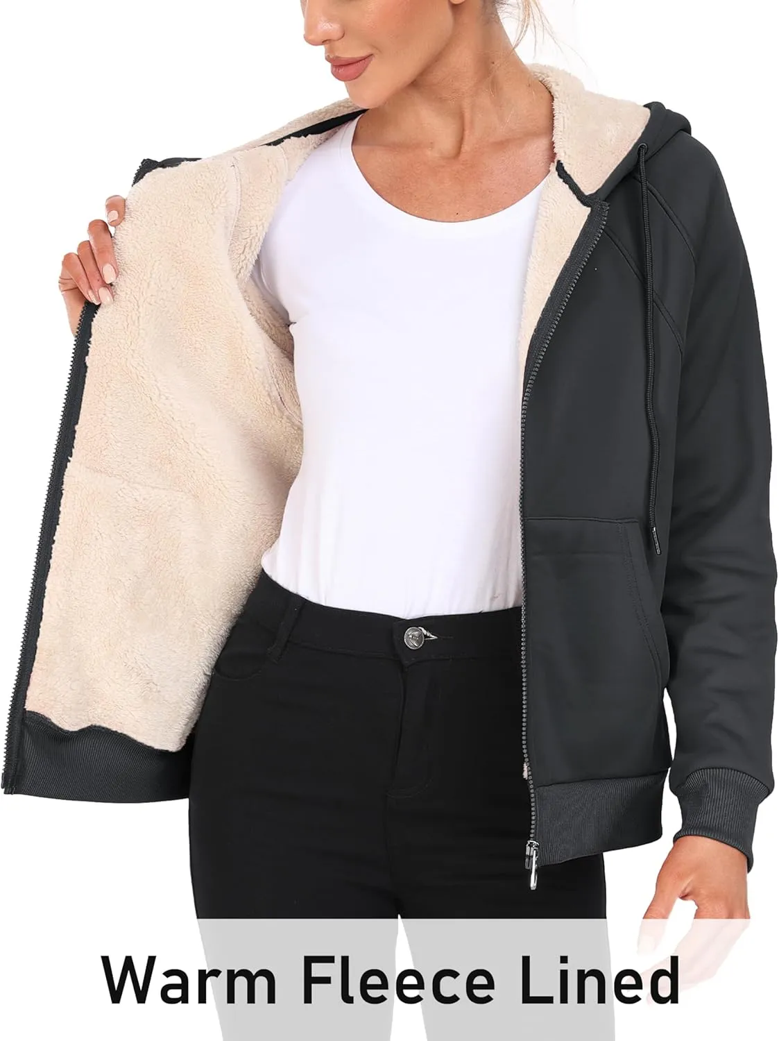MoFiz Women's Fleece Zip Up Hoodie Warm and Cozy Sherpa Lined Sweatshirt Winter Hoodie Jackets for Women with Pockets