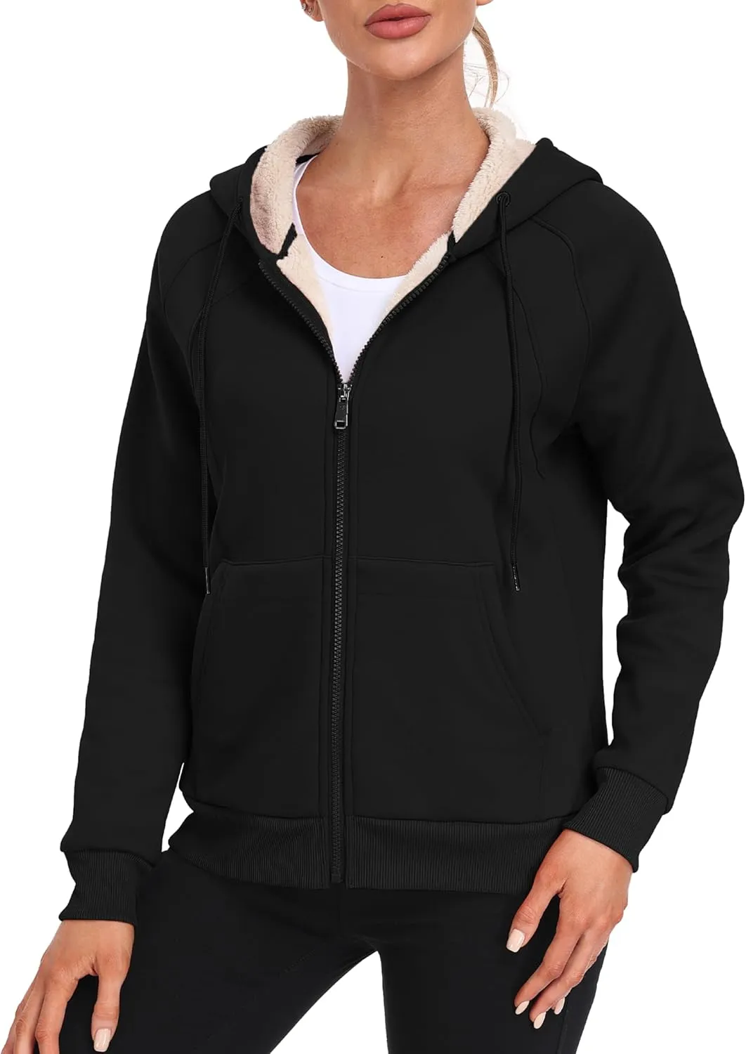 MoFiz Women's Fleece Zip Up Hoodie Warm and Cozy Sherpa Lined Sweatshirt Winter Hoodie Jackets for Women with Pockets