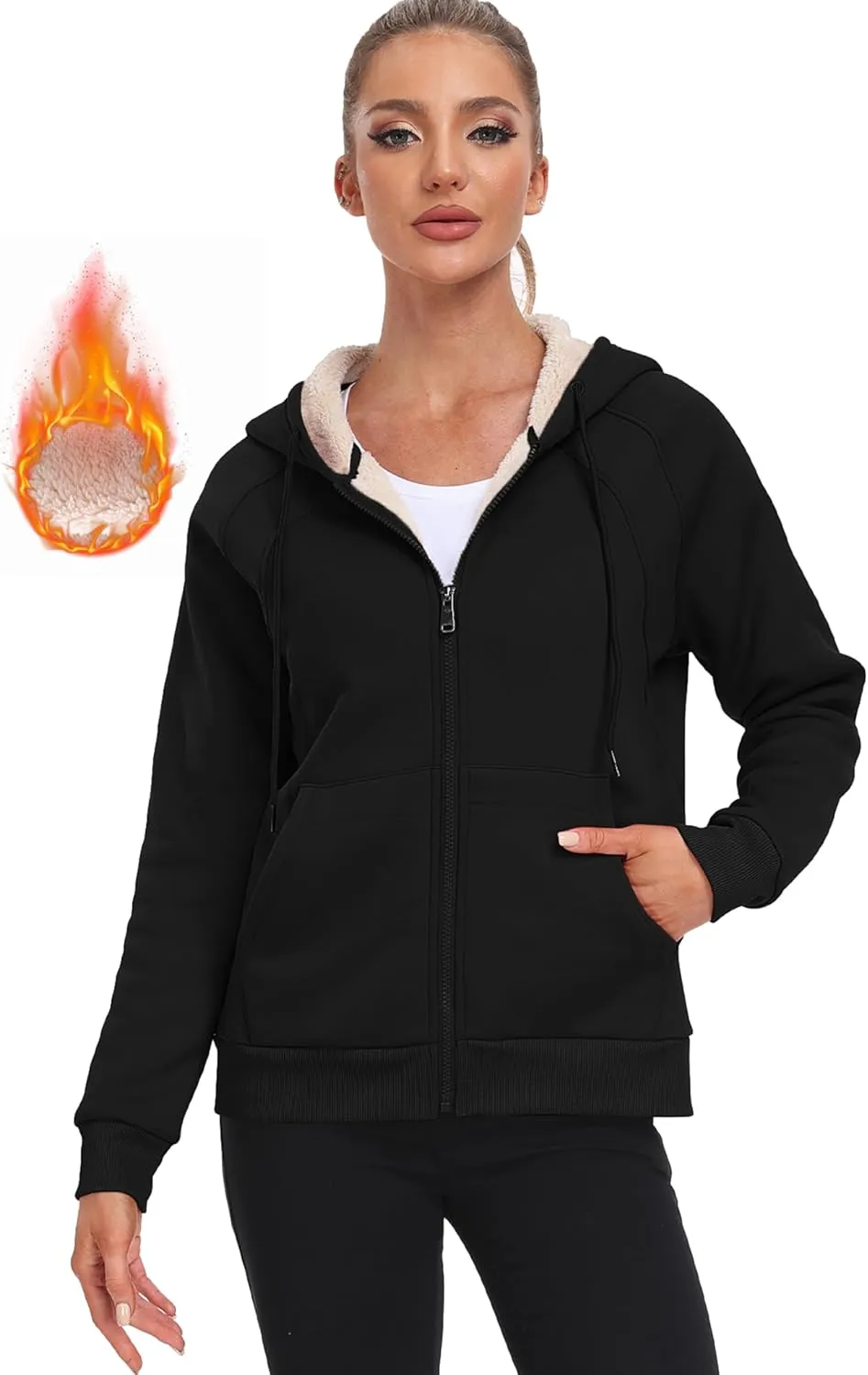 MoFiz Women's Fleece Zip Up Hoodie Warm and Cozy Sherpa Lined Sweatshirt Winter Hoodie Jackets for Women with Pockets
