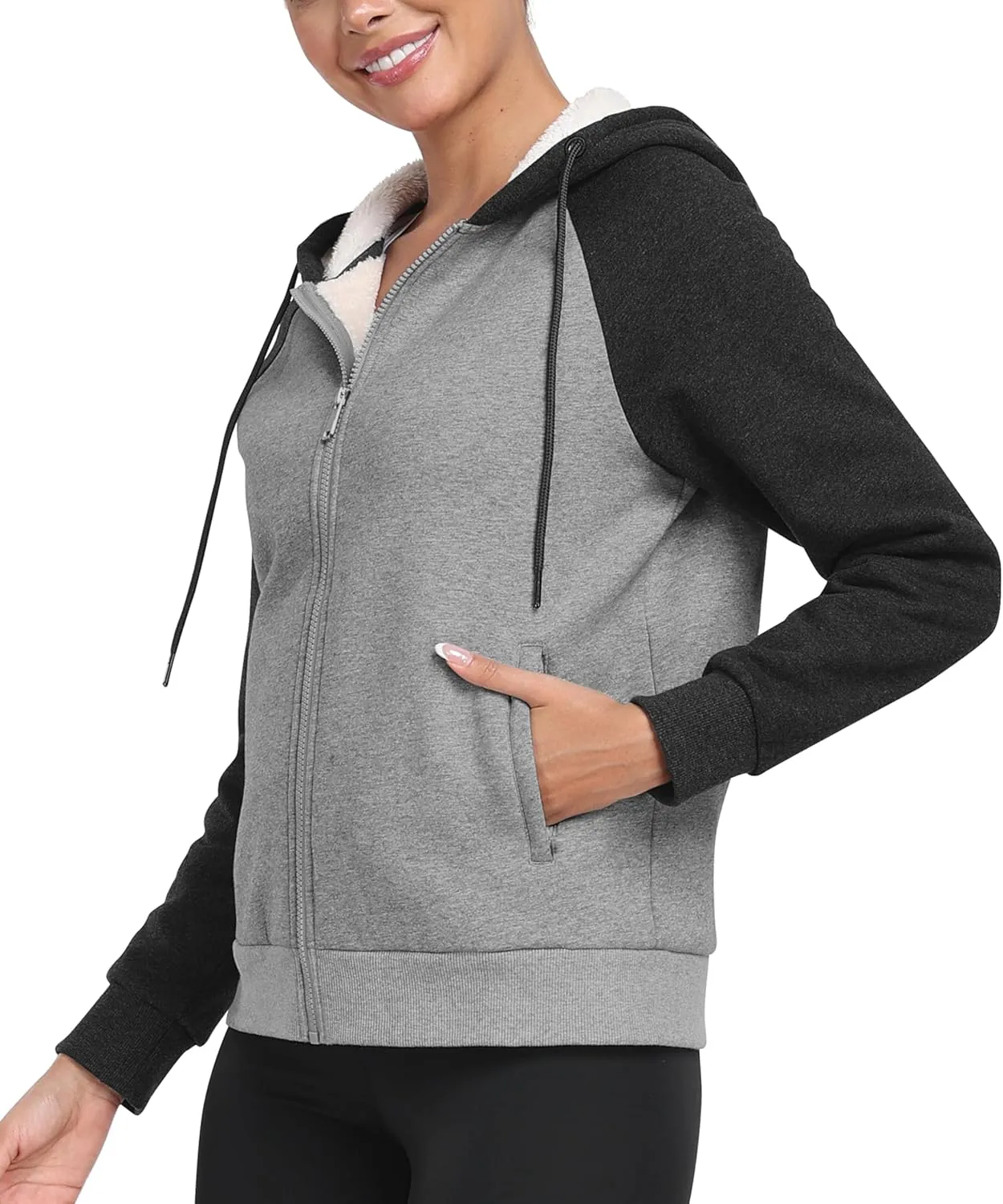 MoFiz Women's Fleece Zip Up Hoodie Warm and Cozy Sherpa Lined Sweatshirt Winter Hoodie Jackets for Women with Pockets