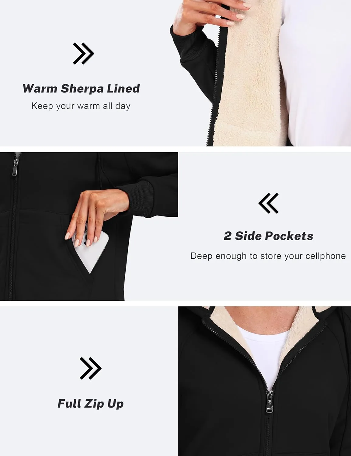 MoFiz Women's Fleece Zip Up Hoodie Warm and Cozy Sherpa Lined Sweatshirt Winter Hoodie Jackets for Women with Pockets