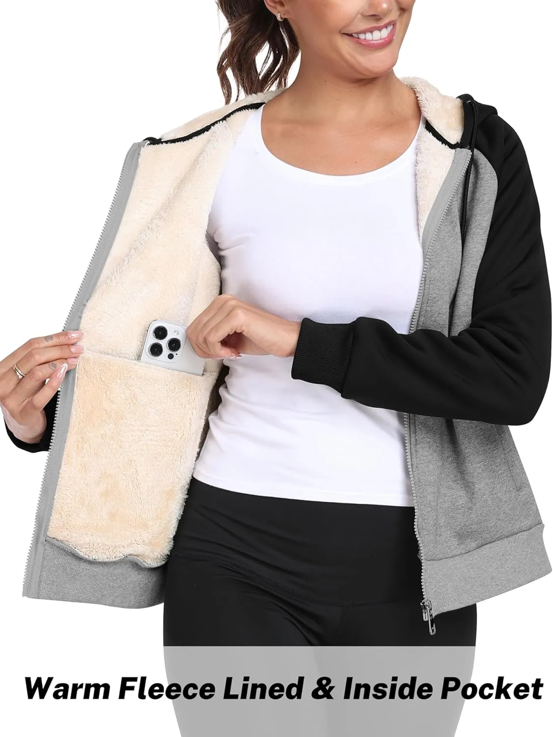 MoFiz Women's Fleece Zip Up Hoodie Warm and Cozy Sherpa Lined Sweatshirt Winter Hoodie Jackets for Women with Pockets