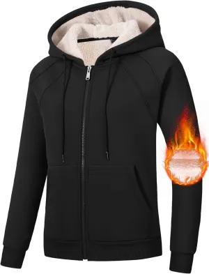 MoFiz Women's Fleece Zip Up Hoodie Warm and Cozy Sherpa Lined Sweatshirt Winter Hoodie Jackets for Women with Pockets
