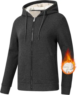 MoFiz Women's Fleece Zip Up Hoodie Warm and Cozy Sherpa Lined Sweatshirt Winter Hoodie Jackets for Women with Pockets