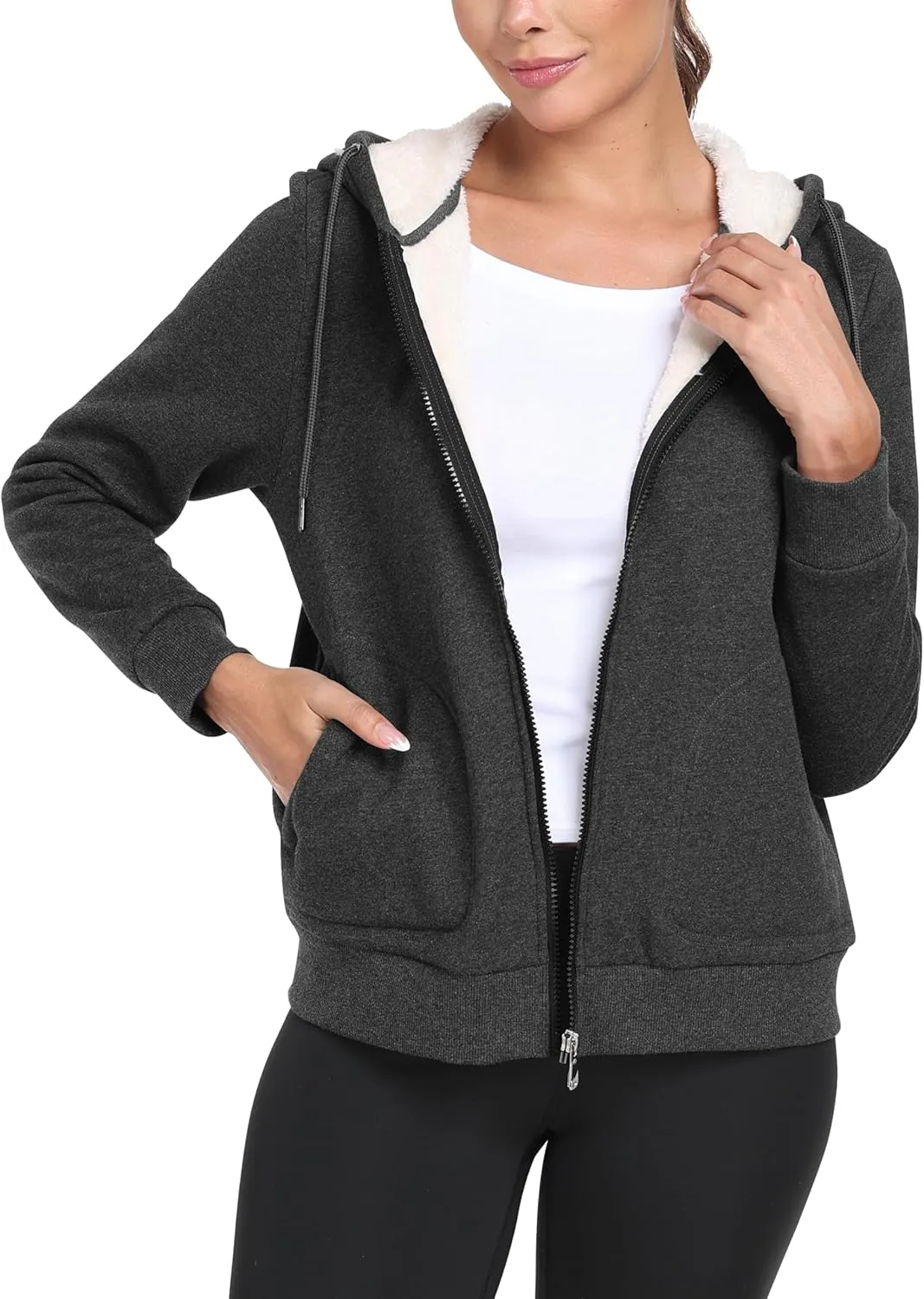 MoFiz Women's Fleece Zip Up Hoodie Warm and Cozy Sherpa Lined Sweatshirt Winter Hoodie Jackets for Women with Pockets