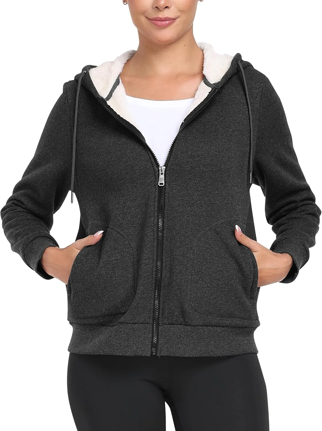 MoFiz Women's Fleece Zip Up Hoodie Warm and Cozy Sherpa Lined Sweatshirt Winter Hoodie Jackets for Women with Pockets