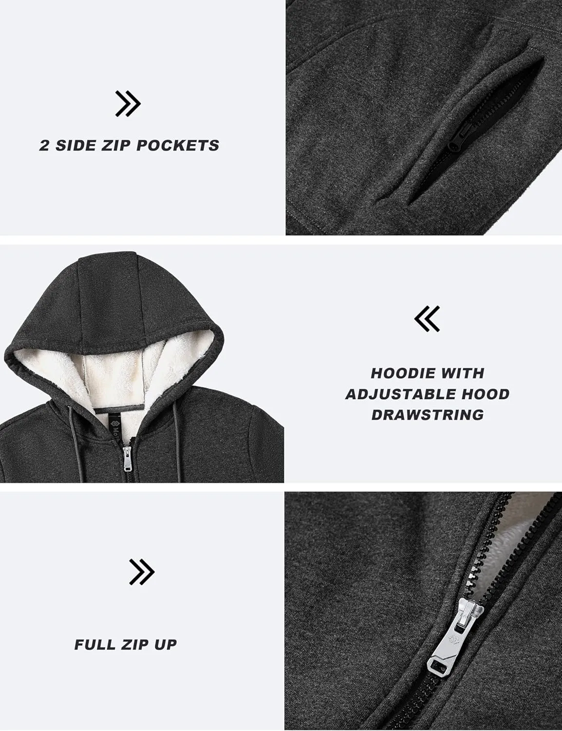 MoFiz Women's Fleece Zip Up Hoodie Warm and Cozy Sherpa Lined Sweatshirt Winter Hoodie Jackets for Women with Pockets