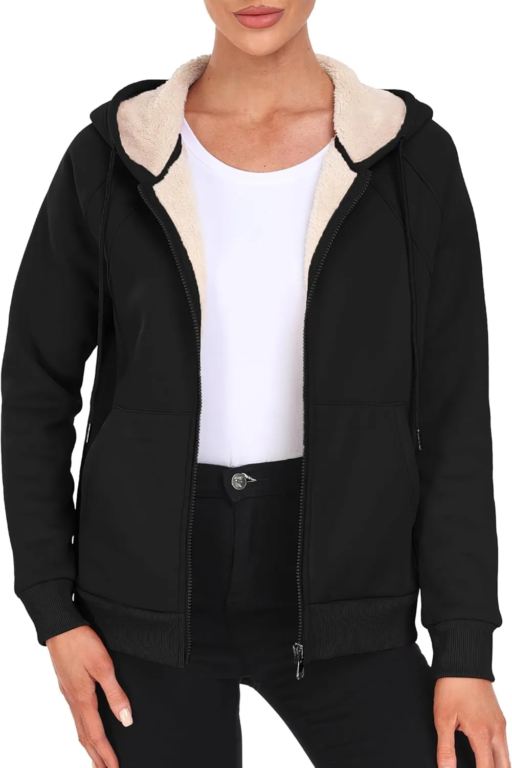 MoFiz Women's Fleece Zip Up Hoodie Warm and Cozy Sherpa Lined Sweatshirt Winter Hoodie Jackets for Women with Pockets