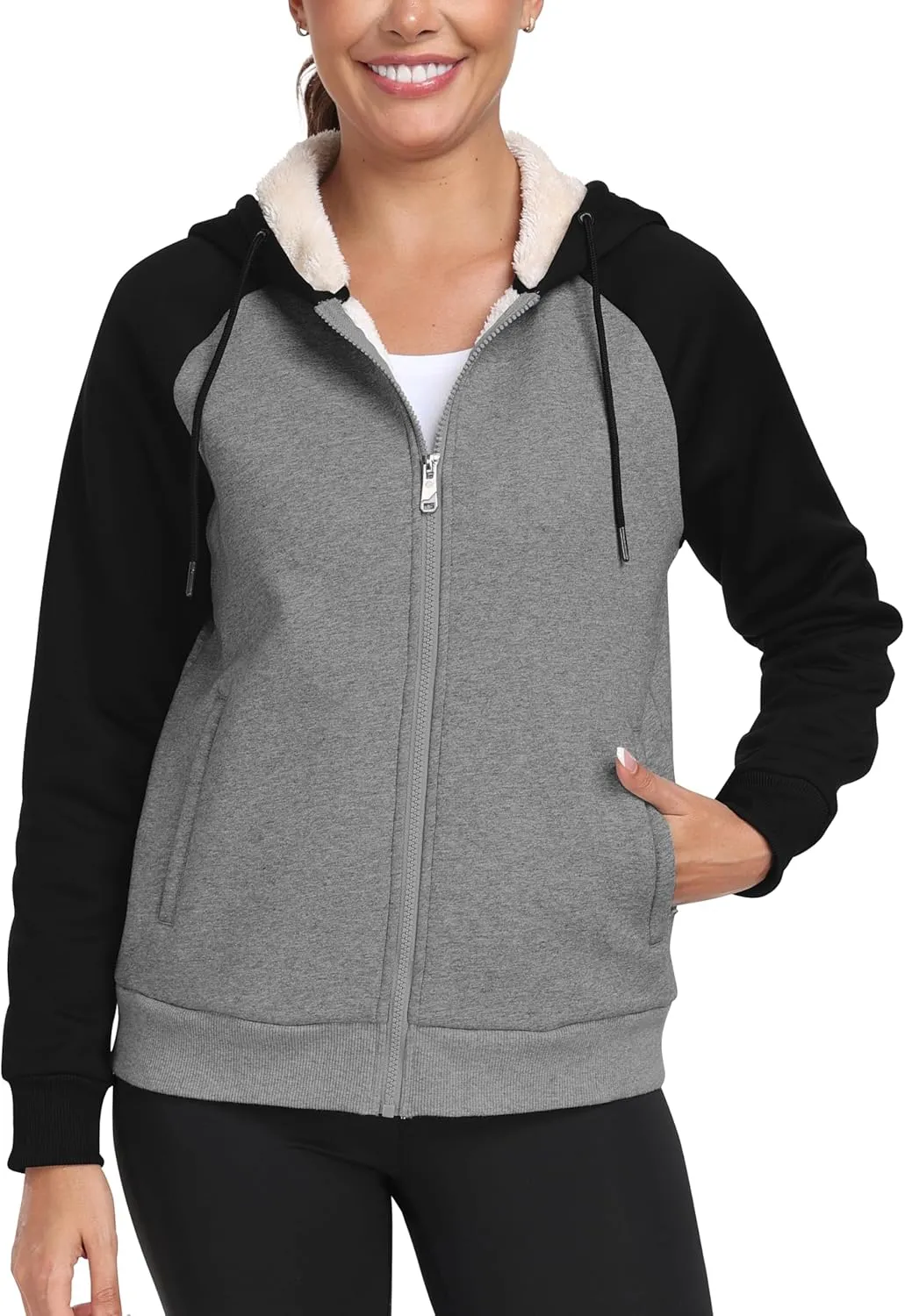 MoFiz Women's Fleece Zip Up Hoodie Warm and Cozy Sherpa Lined Sweatshirt Winter Hoodie Jackets for Women with Pockets