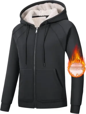 MoFiz Women's Fleece Zip Up Hoodie Warm and Cozy Sherpa Lined Sweatshirt Winter Hoodie Jackets for Women with Pockets