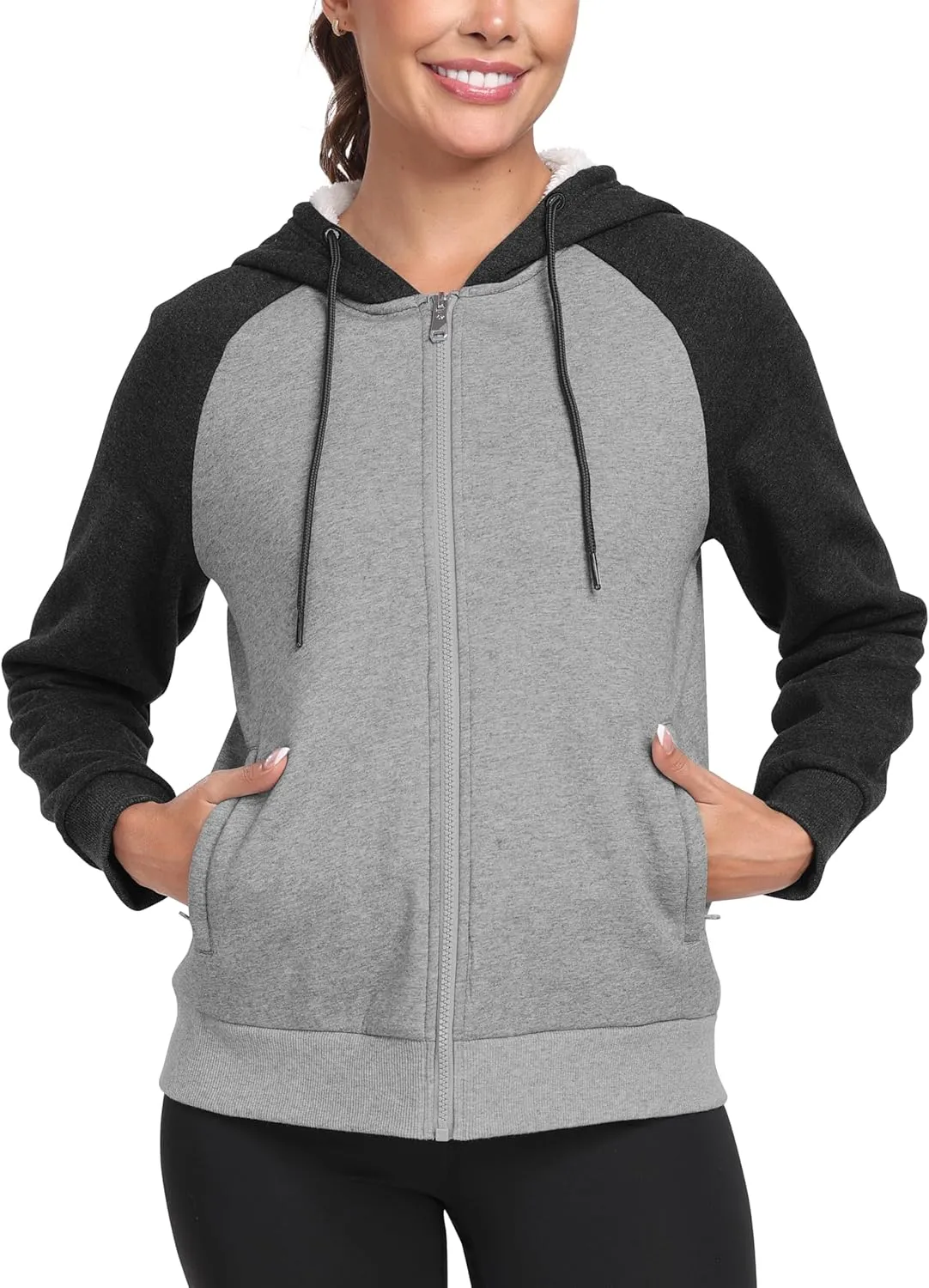 MoFiz Women's Fleece Zip Up Hoodie Warm and Cozy Sherpa Lined Sweatshirt Winter Hoodie Jackets for Women with Pockets
