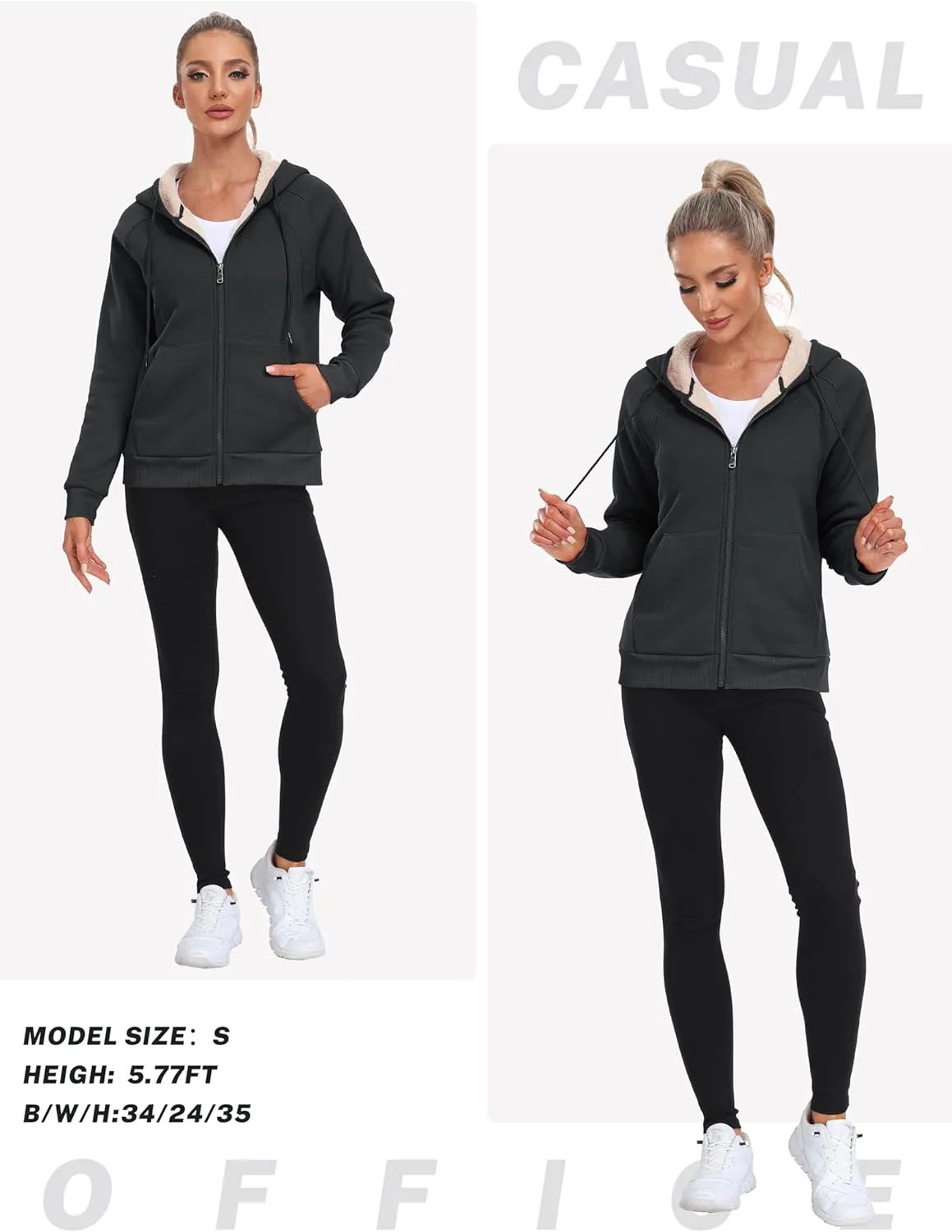 MoFiz Women's Fleece Zip Up Hoodie Warm and Cozy Sherpa Lined Sweatshirt Winter Hoodie Jackets for Women with Pockets