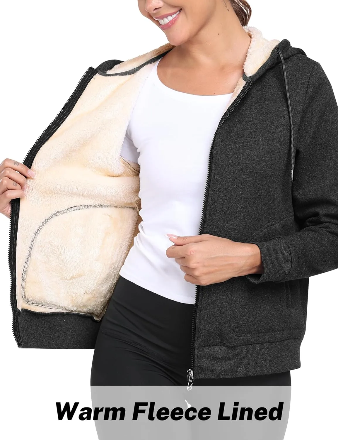 MoFiz Women's Fleece Zip Up Hoodie Warm and Cozy Sherpa Lined Sweatshirt Winter Hoodie Jackets for Women with Pockets