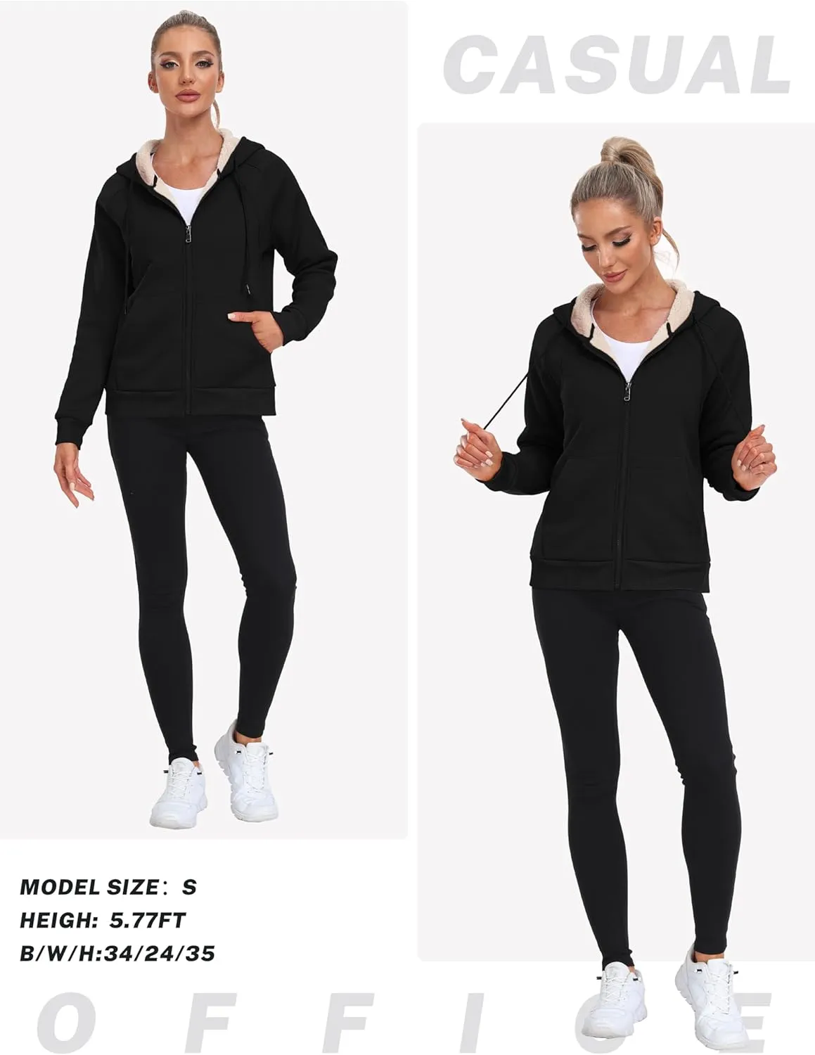 MoFiz Women's Fleece Zip Up Hoodie Warm and Cozy Sherpa Lined Sweatshirt Winter Hoodie Jackets for Women with Pockets