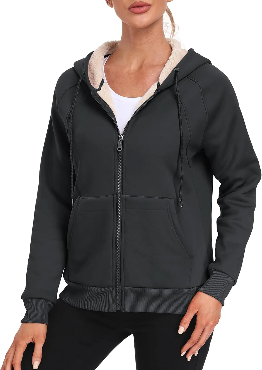 MoFiz Women's Fleece Zip Up Hoodie Warm and Cozy Sherpa Lined Sweatshirt Winter Hoodie Jackets for Women with Pockets