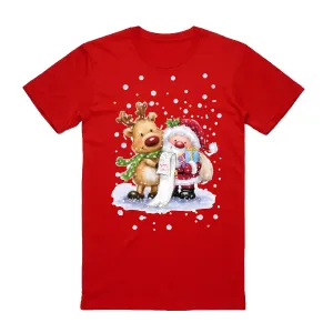 NNEDSZ 100% Cotton Christmas T-shirt Adult Unisex Tee Tops Funny Santa Party Custume, Reading Santa (Red), M