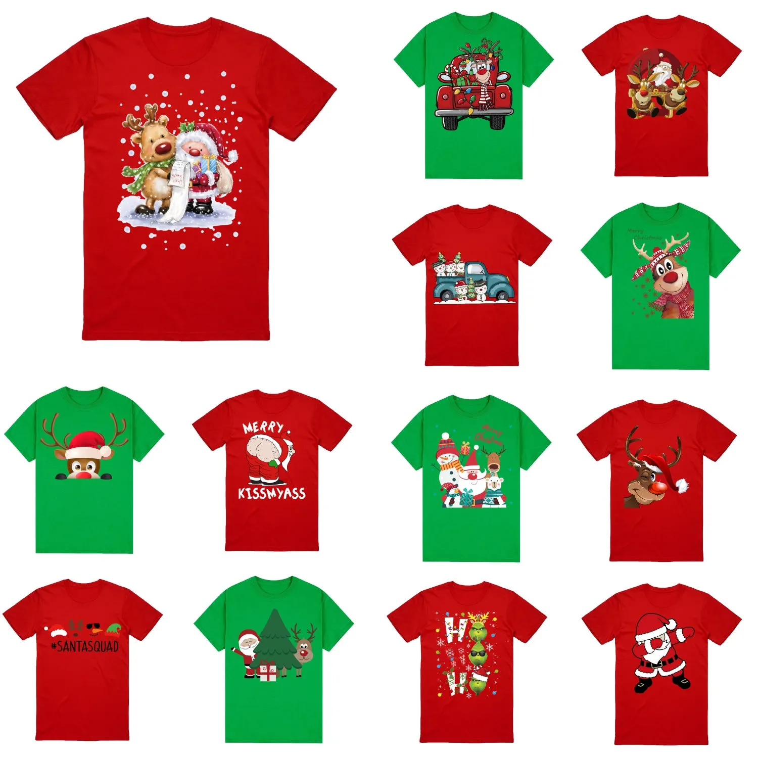 NNEDSZ 100% Cotton Christmas T-shirt Adult Unisex Tee Tops Funny Santa Party Custume, Reading Santa (Red), M